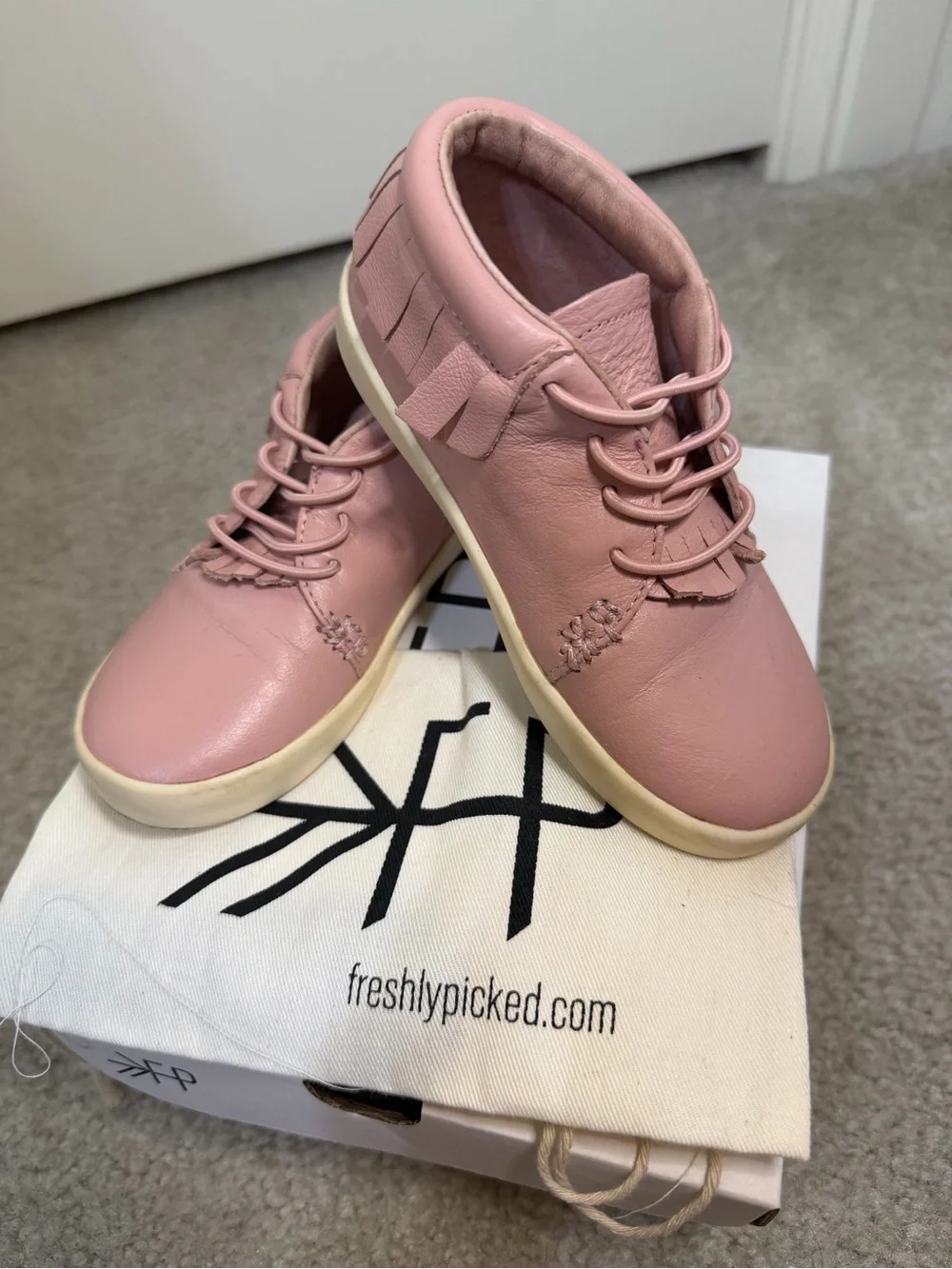 Freshly Picked Pink Leather Fringe Lace-Up Moccasins